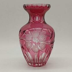 Brúsená sklenená ružová váza